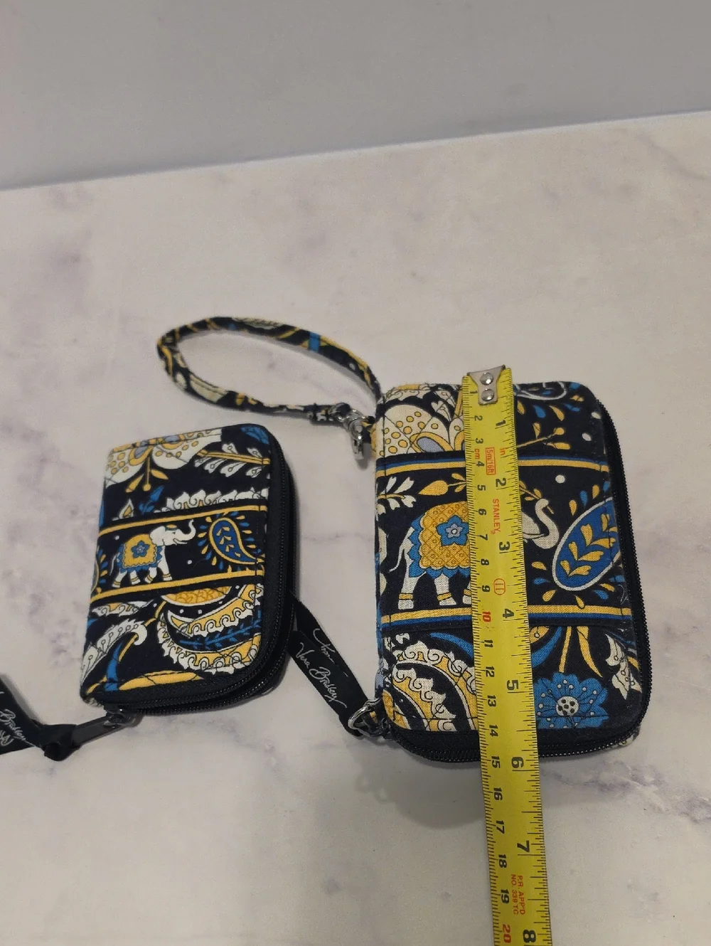 Vera Bradley Quilted Floral Zip Wristlet Wallet - Navy, Yellow & White Set Of 2 - Picture 4 of 9